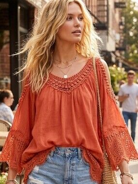RAIN Orange Boho Top